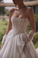 Scoop neck ballgown with embellished bodice and mikado silk skirt