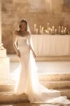 Satin wedding dress with sparkly sleeves